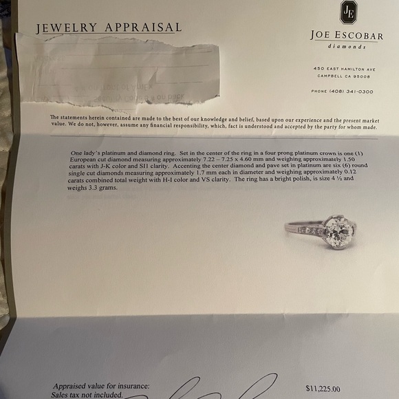 Antique 1.5 carat Natural Old European Cut Diamond Engagement Ring In Platinum - Picture 11 of 11